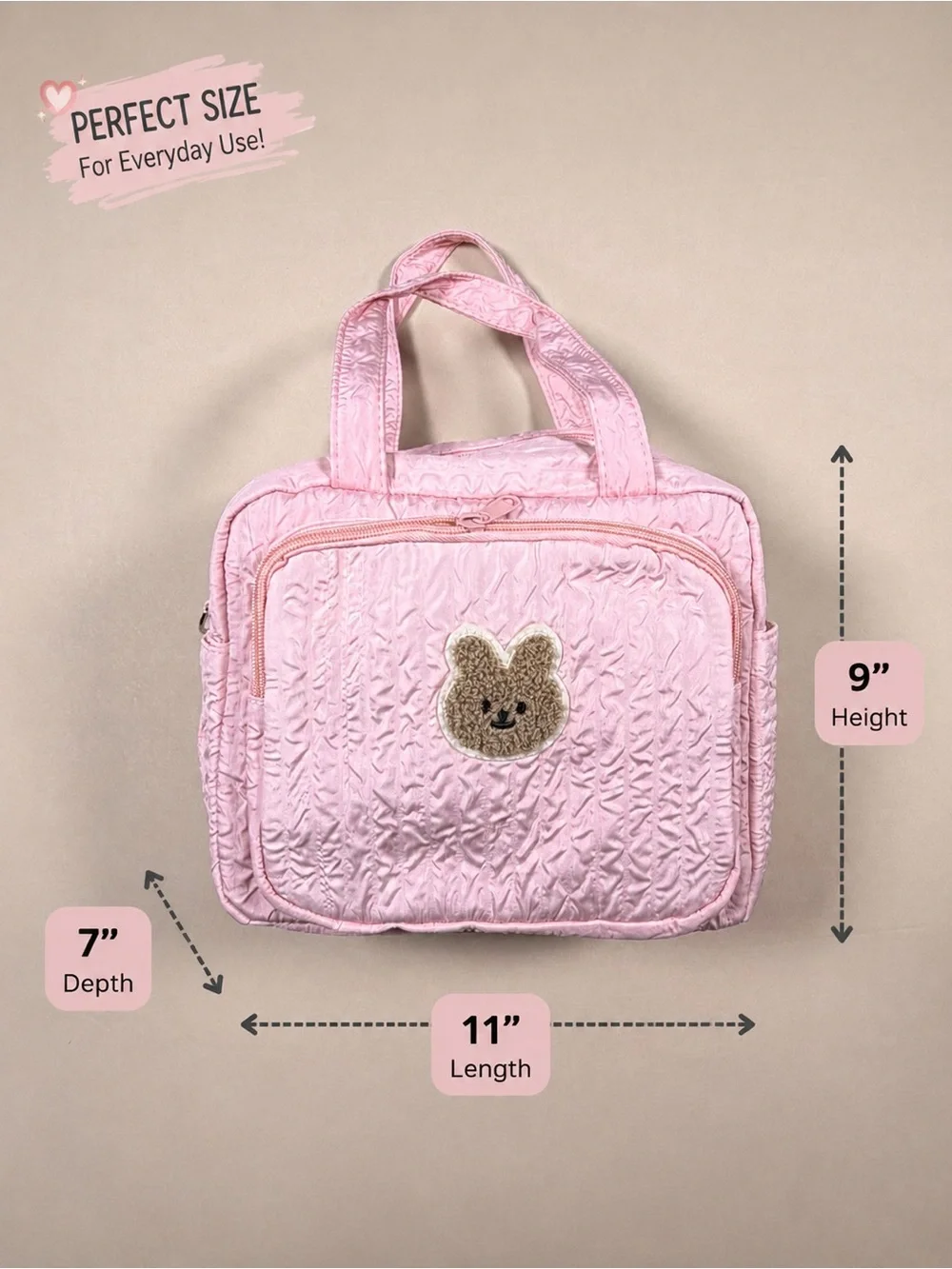 Pink Quilted Mini Diaper Bag / Travel Organizer – Bunny Design